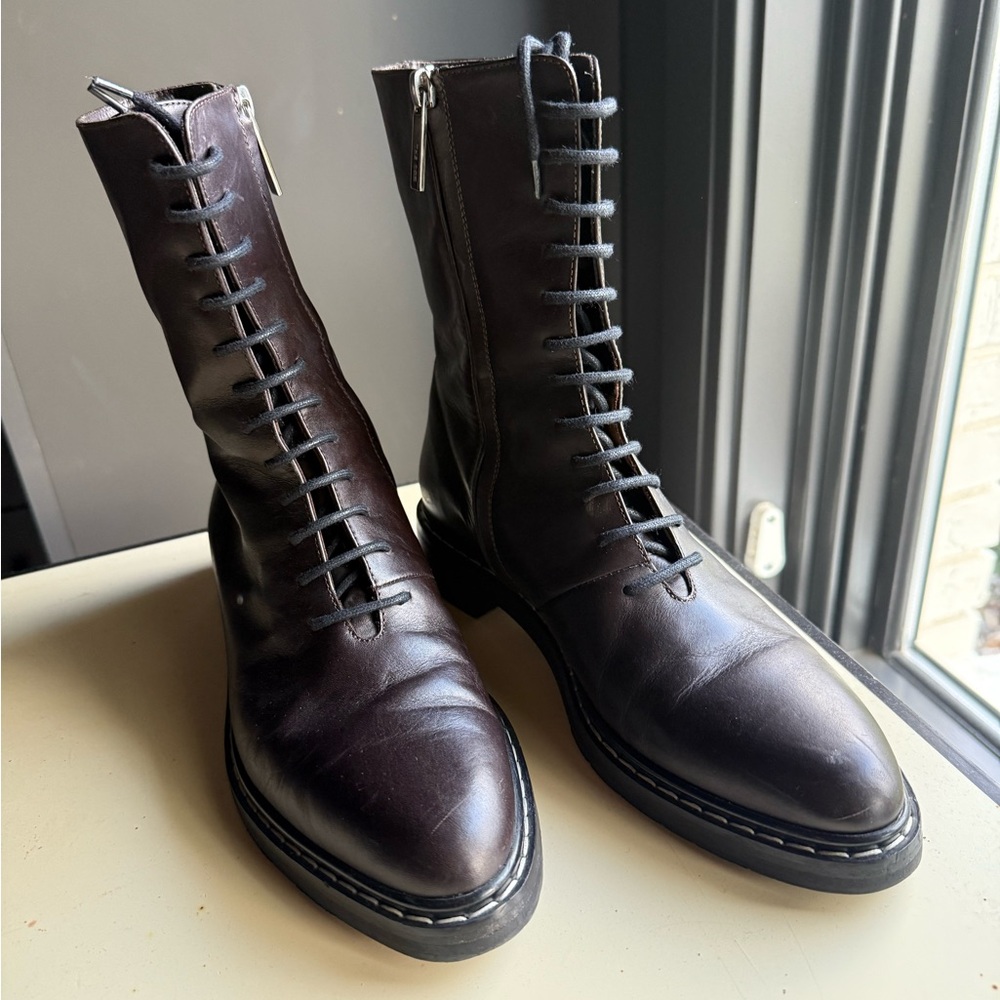 The Row Dark Brown Leather Moto Boots